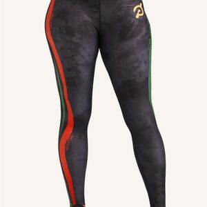 Peloton Black Leggings with Red and Green Stripes